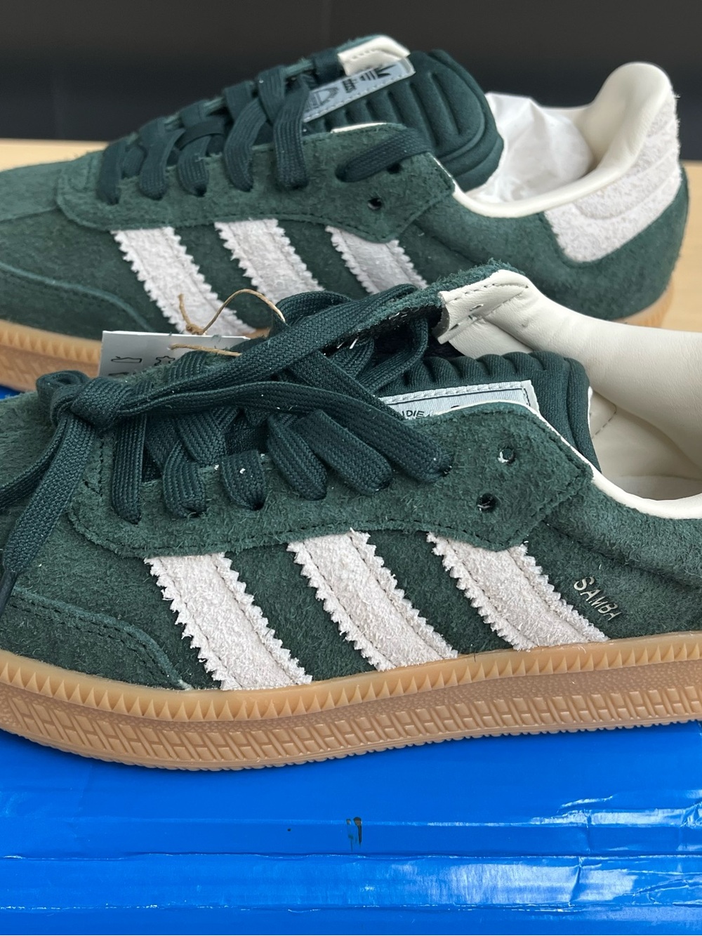 Adidas  Samba Sneakers in Dark Green and White with Gum Sole - Picture 5 of 7